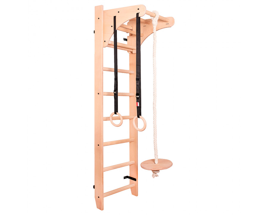 BenchK - 111+A204 Wall Bar with Pull-Up Bar and Gymnastic Accessories in Light Beech