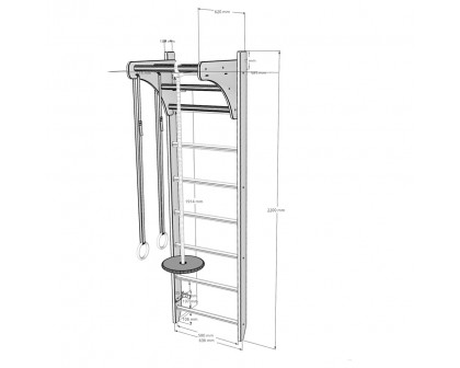 BenchK - 111+A204 Wall Bar with Pull-Up Bar and Gymnastic Accessories in Light Beech