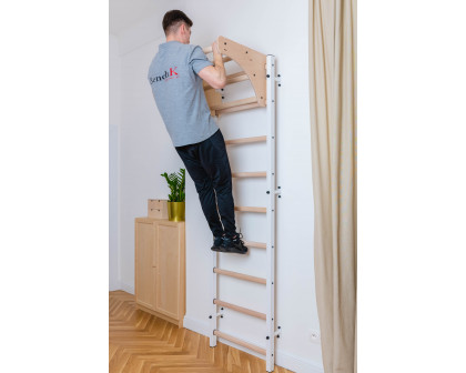 BenchK PB204 Adjustable Wooden Pull-Up Bar for Wall Bars - Light Beech