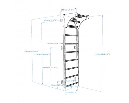 BenchK 711B Wall Bar with Pull-Up Bar - Black/Wood