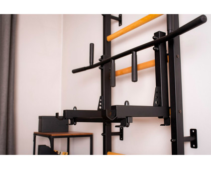 BenchK 732B Wall Bar with Convertible Pull-Up Bar and Dip Bar - Black/Wood