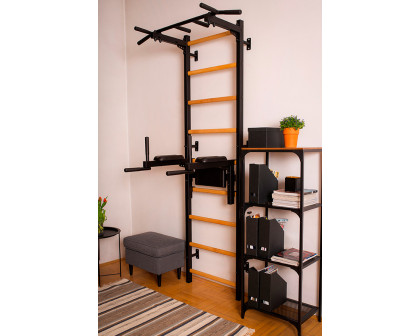 BenchK 722B Wall Bar with Pull-Up Bar and Dip Bar - Black/Wood