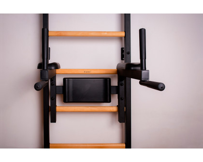 BenchK 723B Wall Bar with Pull-Up Bar, Dip Bar and Workout Bench - Black/Wood