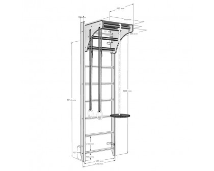 BenchK - 112+A204 Wall Bar with Pull-Up Bar, Benchtop and Gymnastic Accessories in Light Beech