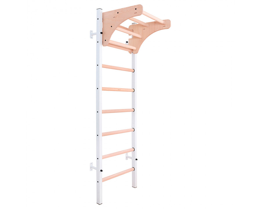 BenchK 211W Gymnastic Wall Bar with Pull-Up Bar - White/Wood