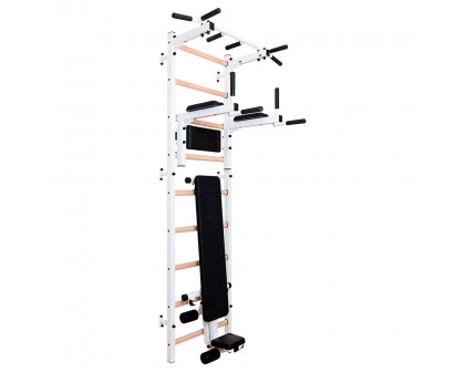 BenchK - 723 Wood Wall Bar with Pull-Up Bar, Dip Bar and Workout Bench