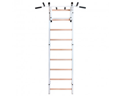 BenchK 731W Wall Bar with Convertible Pull-Up Bar - White/Wood