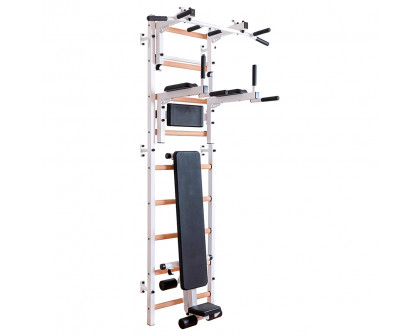 BenchK - 733 Wood Wall Bar with Convertible Pull-Up Bar, Dip Bar and Workout Bench