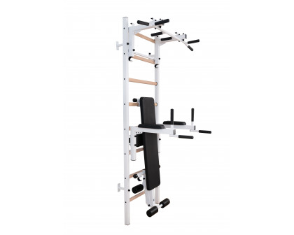 BenchK - 233 Wood Wall Bar with Convertible Pull-Up Bar, Dip Bar and Workout Bench