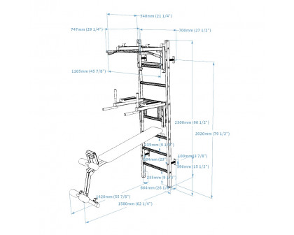 BenchK 233W Wall Bar with Convertible Pull-Up Bar, Dip Bar and Workout Bench - White/Wood