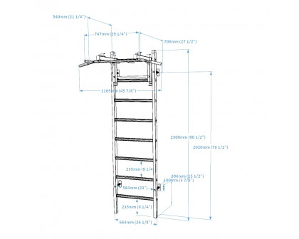 BenchK 231W Wall Bar with Convertible Pull-Up Bar - White/Wood