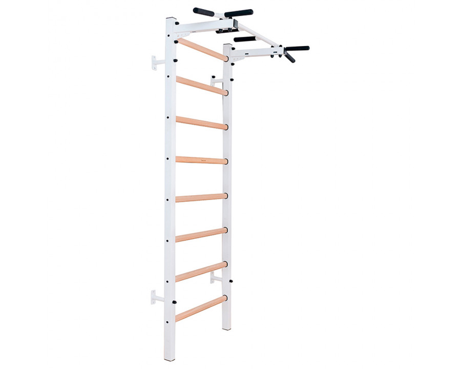 BenchK 221W Wall Bar with Fixed Pull-Up Bar - White/Wood