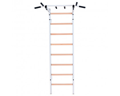 BenchK 221W Wall Bar with Fixed Pull-Up Bar - White/Wood