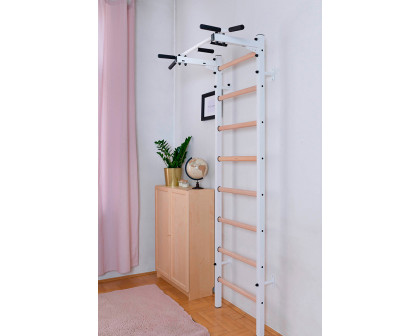 BenchK 221W Wall Bar with Fixed Pull-Up Bar - White/Wood