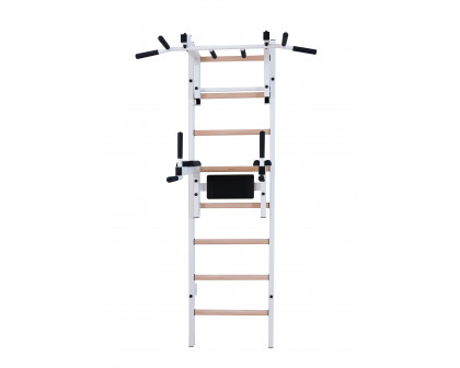 BenchK 232W Wall Bar with Convertible Pull-Up Bar and Dip Bar - White/Wood