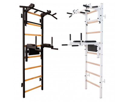 BenchK 232B Wall Bar with Convertible Pull-Up Bar and Dip Bar - Black/Wood