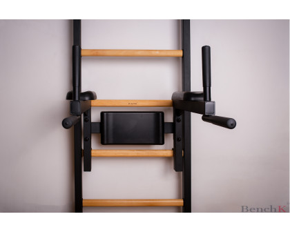 BenchK 233B Wall Bar with Convertible Pull-Up Bar, Dip Bar and Workout Bench - Black/Wood