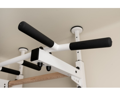 BenchK 522W Wall Bar with Pull-Up Bar and Dip Bar - White/Wood