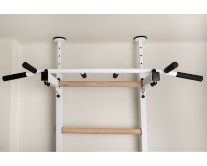 BenchK 522W Wall Bar with Pull-Up Bar and Dip Bar - White/Wood