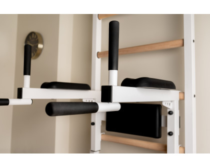 BenchK 522W Wall Bar with Pull-Up Bar and Dip Bar - White/Wood