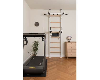 BenchK 522W Wall Bar with Pull-Up Bar and Dip Bar - White/Wood