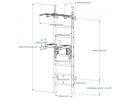 BenchK 522W Wall Bar with Pull-Up Bar and Dip Bar - White/Wood