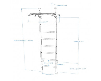 BenchK 521B Wall Bar with Pull-Up Bar - Black/Wood