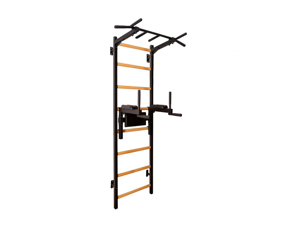 BenchK 222B Wall Bar with Fixed Pull-Up Bar and Dip Bar - Black/Wood