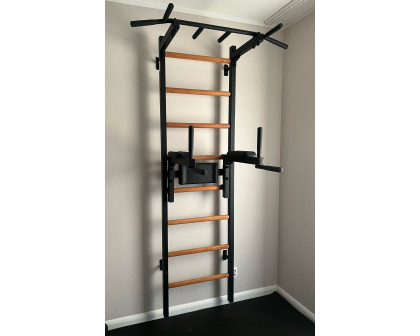 BenchK 222B Wall Bar with Fixed Pull-Up Bar and Dip Bar - Black/Wood