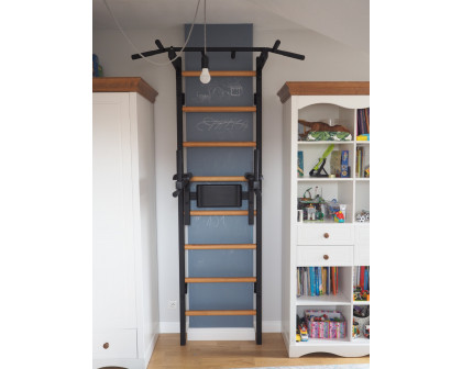 BenchK 222B Wall Bar with Fixed Pull-Up Bar and Dip Bar - Black/Wood