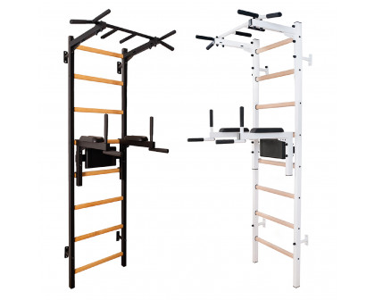 BenchK 222B Wall Bar with Fixed Pull-Up Bar and Dip Bar - Black/Wood