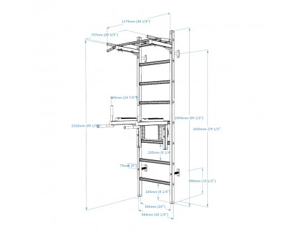 BenchK 222B Wall Bar with Fixed Pull-Up Bar and Dip Bar - Black/Wood