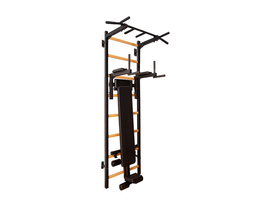 BenchK - 223 Wood Wall Bar with Fixed Pull-Up Bar, Dip Bar and Workout Bench