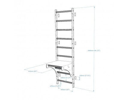 BenchK 712B Wall Bar with Pull-Up Bar and Benchtop - Black/Wood