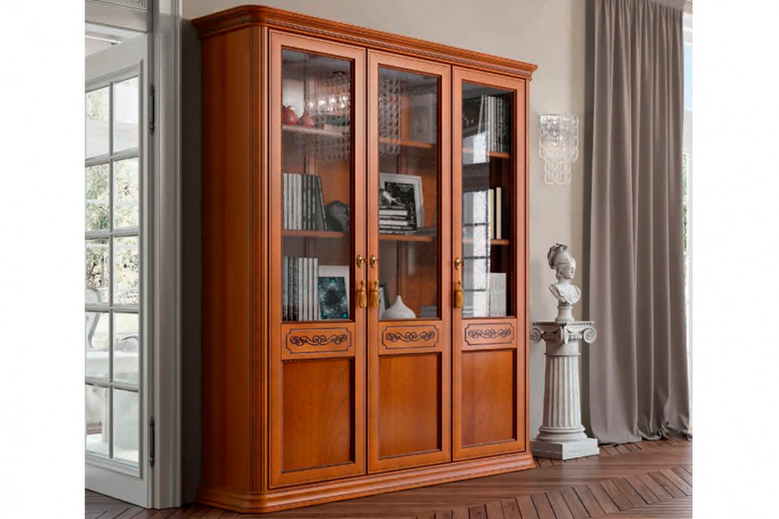 Camelgroup™ Torriani Bookcase with 3 Wooden Doors and 4 Wooden Shelves - Walnut