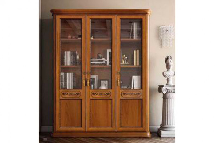 Camelgroup™ Torriani Bookcase with 3 Wooden Doors and 5 Glass Shelves - Walnut