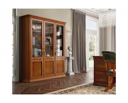 Camelgroup™ Torriani Bookcase with 3 Wooden Doors and 5 Glass Shelves - Walnut