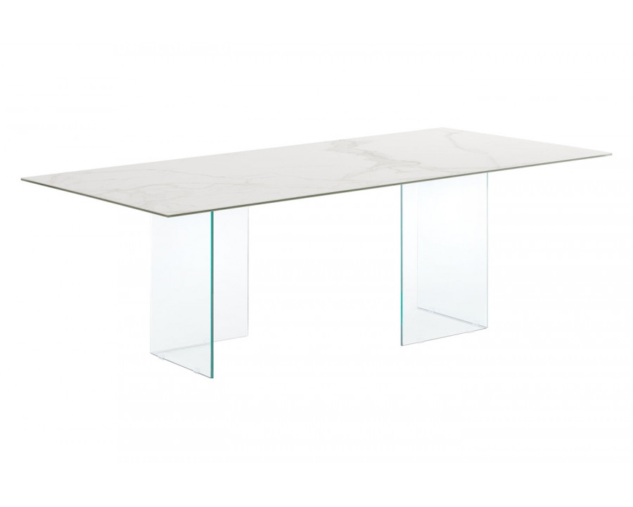 Casabianca Miami Dining Table with Clear Base - White, Porcelain