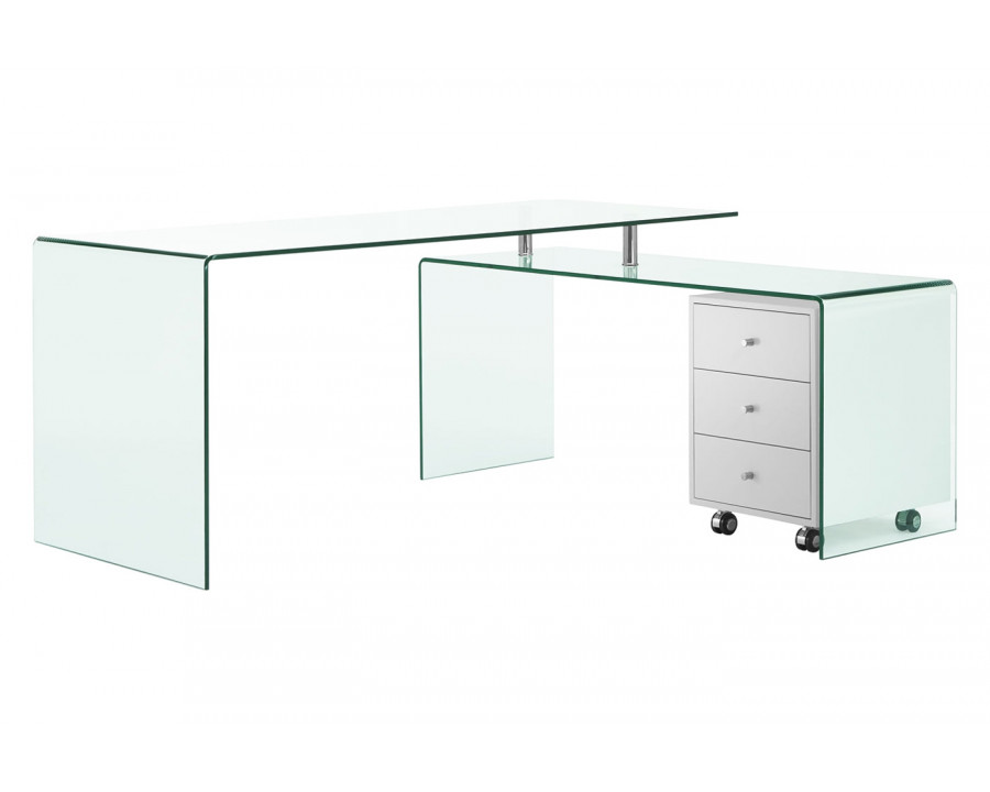 Casabianca Rio Office Desk with Storage - Clear/White, Glass