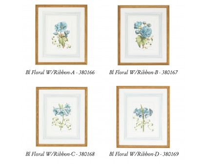 Chelsea House - Bl Floral W/Ribbon-A With French Mat in Gold Frame