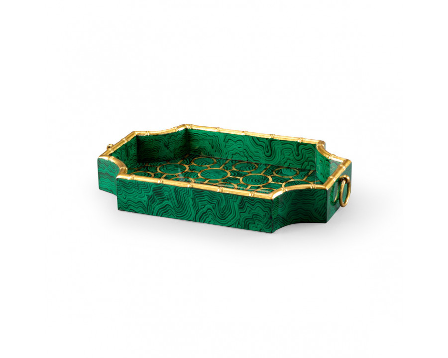 Chelsea House Bamboo Tray - Green Malachite/Gold Details