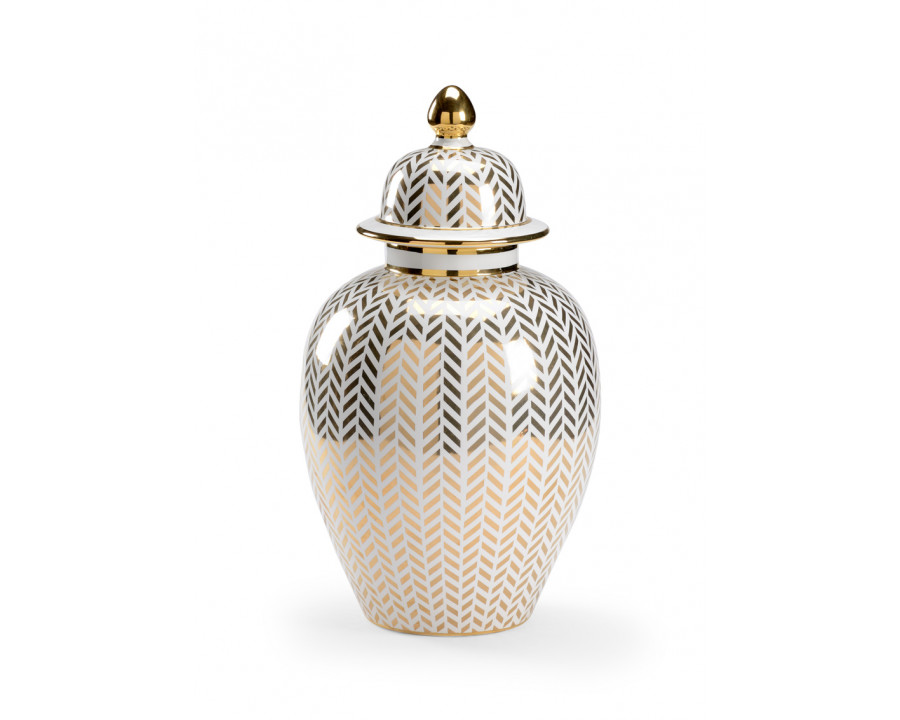 Chelsea House - Herringbone Coverd Urn in White/Metallic Gold