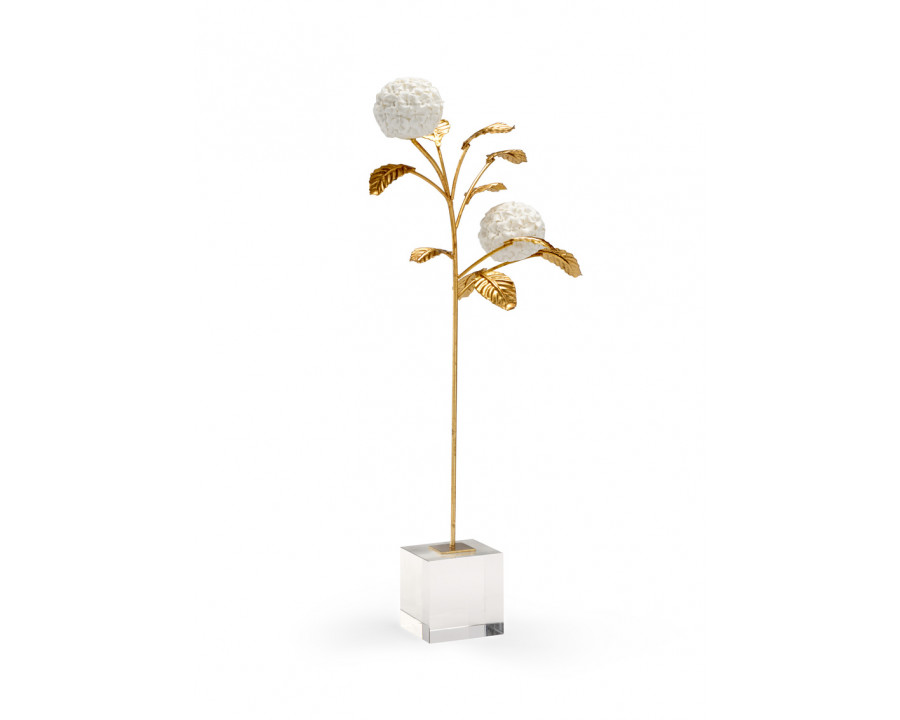 Chelsea House - Large Hydrangea On Stand in Antique Gold Leaf/White