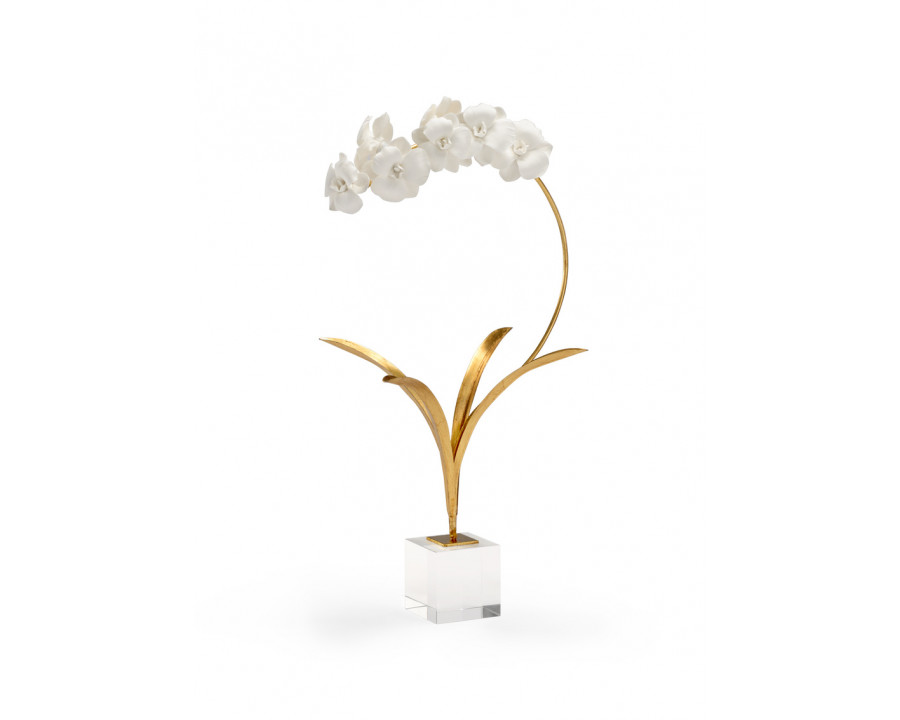 Chelsea House - Small Orchid On Stand in Antique Gold/White