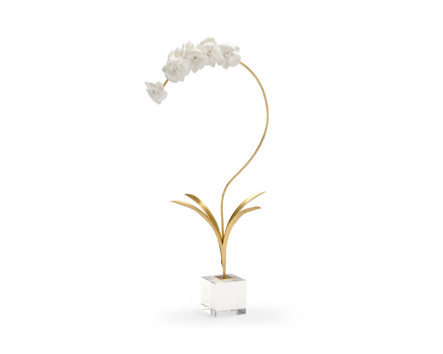 Chelsea House - Large Orchid On Stand in Antique Gold Leaf/Matte White