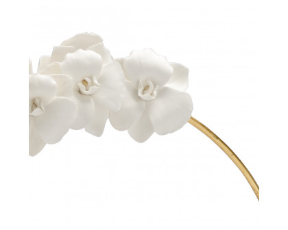 Chelsea House - Large Orchid On Stand in Antique Gold Leaf/Matte White