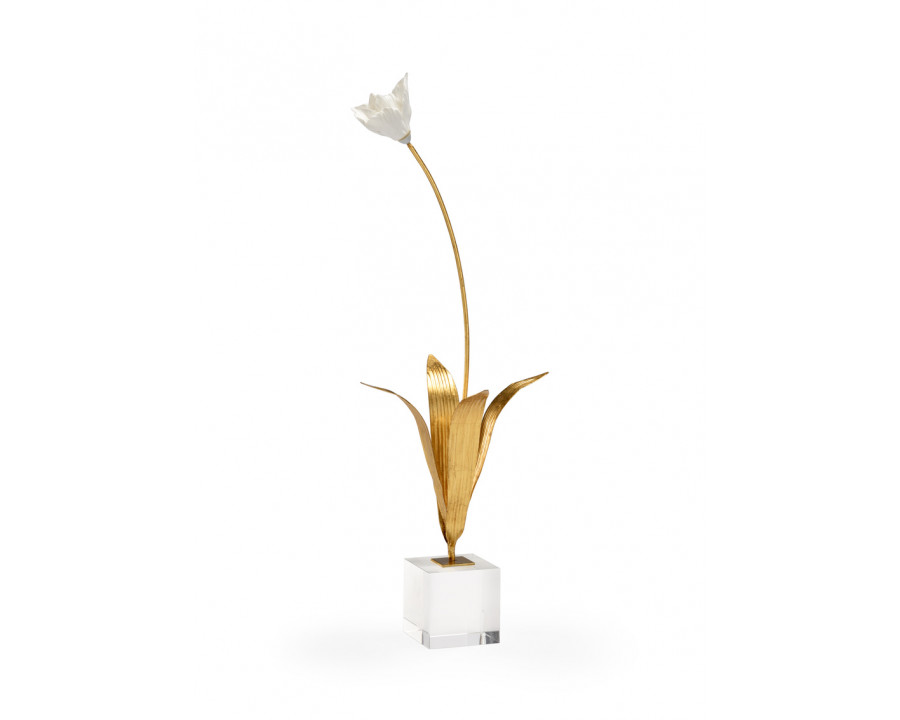 Chelsea House - Large Tulip On Stand in Antique Gold Leaf/White