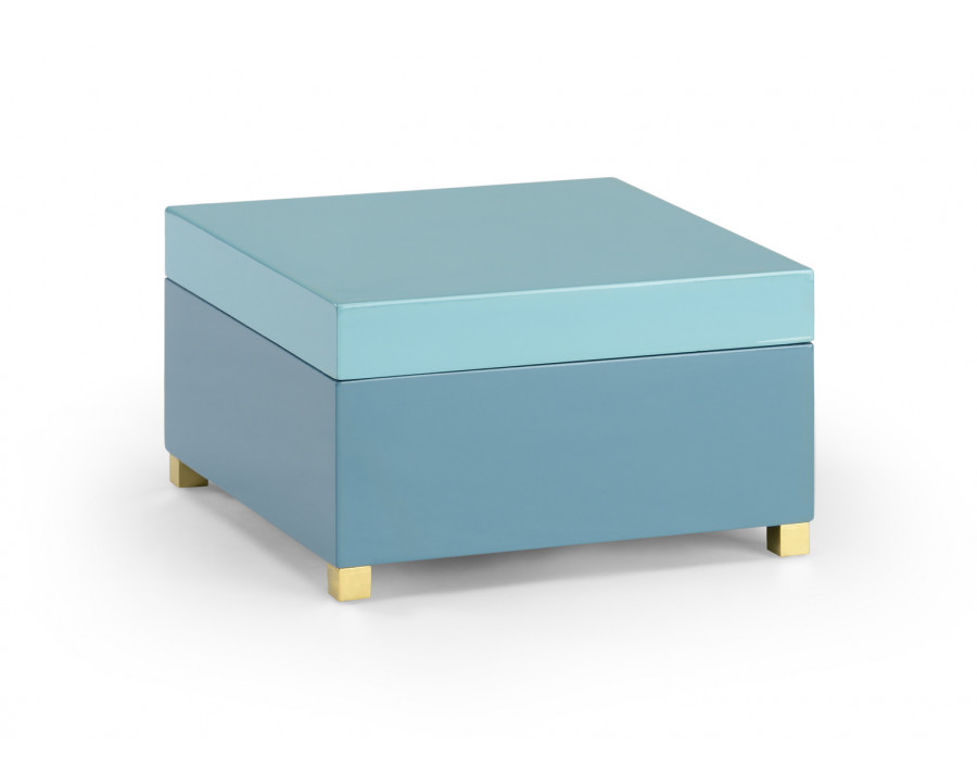 Chelsea House - Box Poufs with Gold Legs in Aqua Blue/Gray