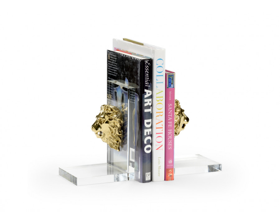 Chelsea House - Lion Head Bookends (Pr) in Clear/Polished Brass