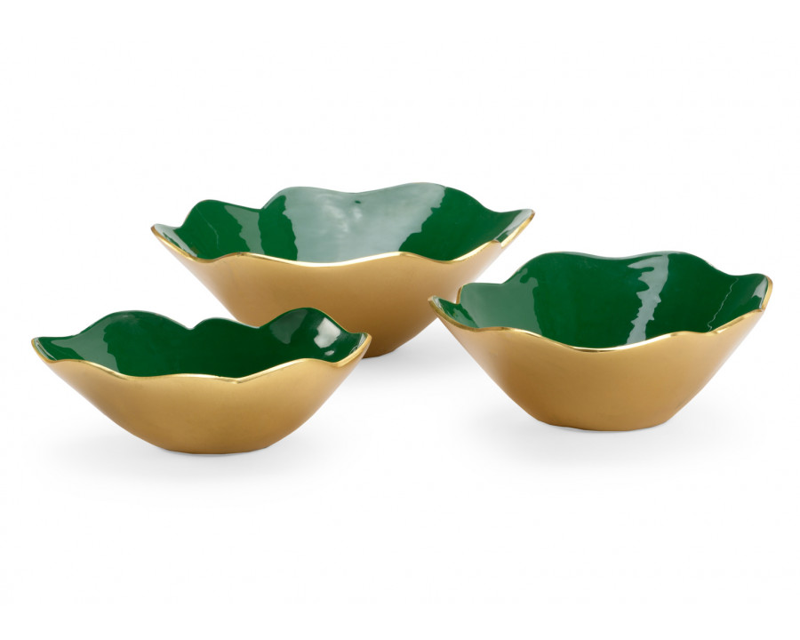 Chelsea House - Emerald Enameled Bowls (S3) in Emerald Green/Metallic Gold